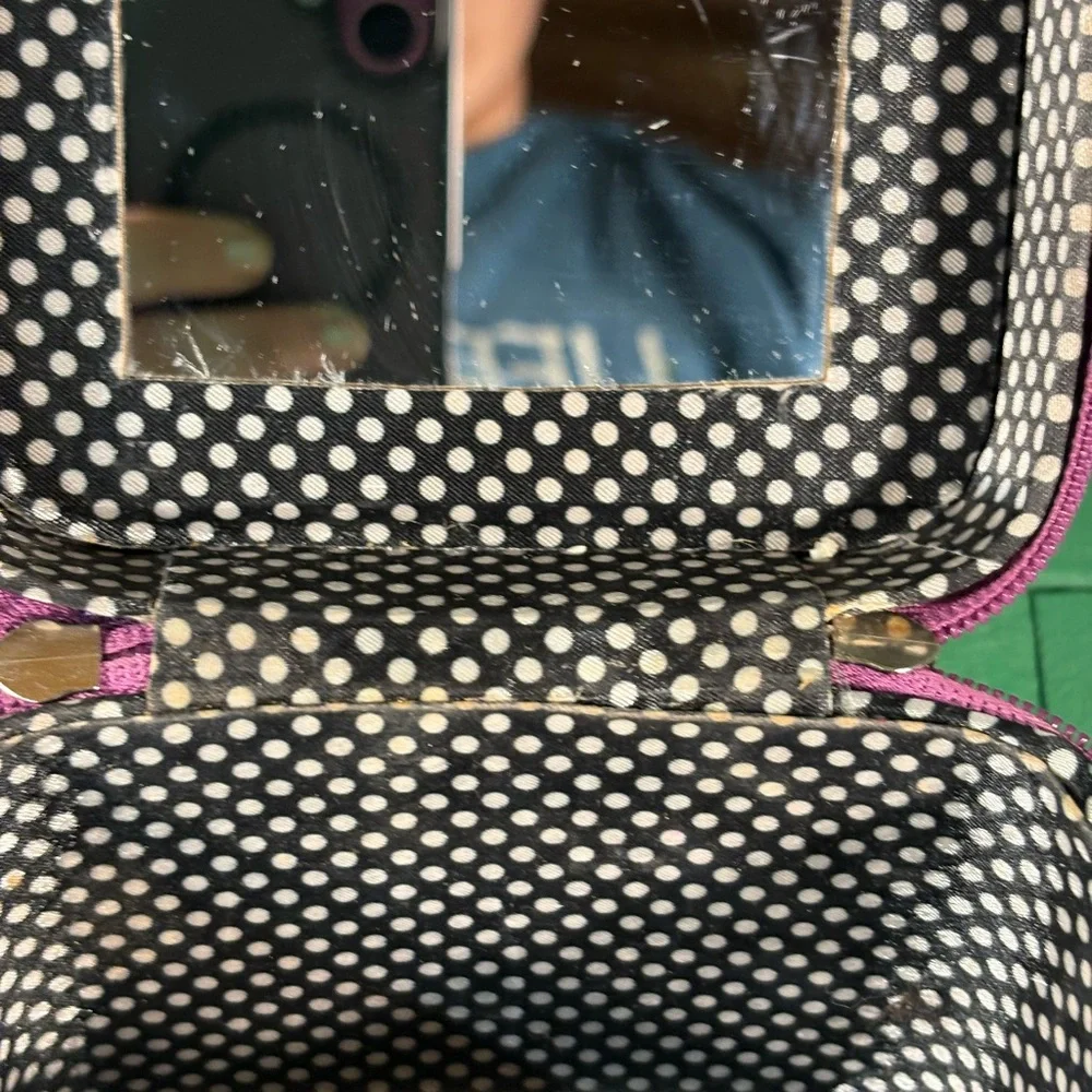 Caboodles Go Getter Small Purple Train Case Polka Dots and Mirror Inside